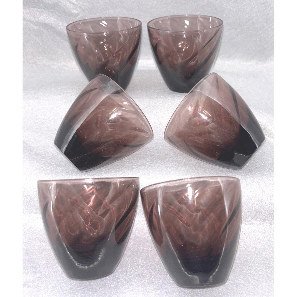 Vintage Hazel Atlas Moroccan Amethyst Optic Swirl 4oz Glass Tumblers Lot Of 6